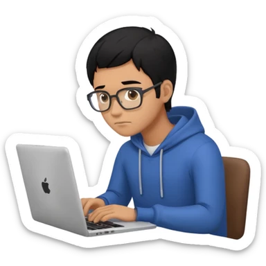 make an emoji of a male black hair developer behind laptop sticker
