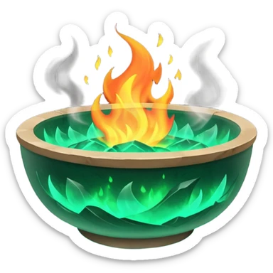 Enchanted emerald big fire rising from a flat stone bowl sticker