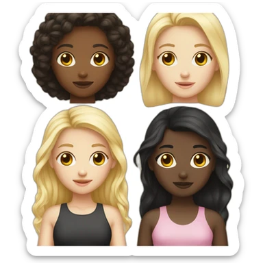 One blonde girl, one brunette hair, and one dark skinned and black hair  sticker