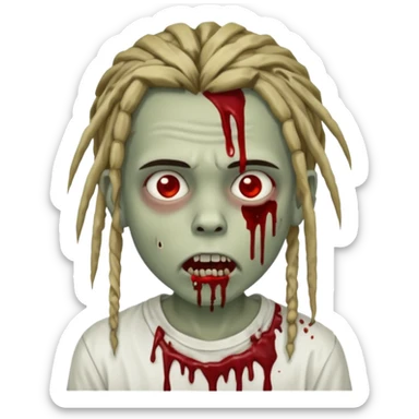 boy, zombie, with dreads, blood dripping from mouth, white shirt sticker