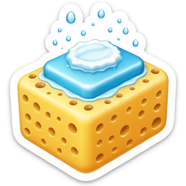 foam sponge object icon, soft sponge with soap foam, glossy wet look, 3D cartoon, mobile game icon style, centered, clean background, no text, no watermark

 sticker