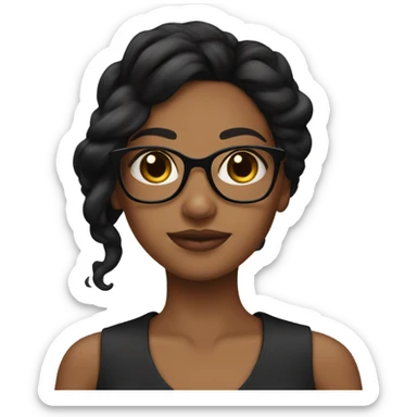Brown girl with glasses and a slick bak black hair sticker