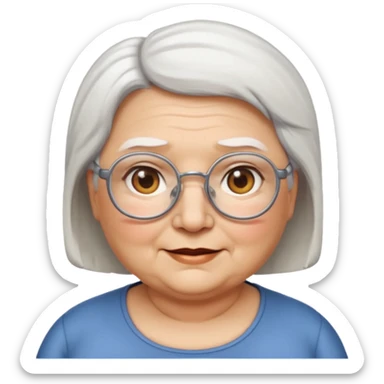 Create me emoji of an old fat lady. Short white hair to left side. Square glasses. Brown eyes. Rounded really big and really wide face. Wide nose.  sticker