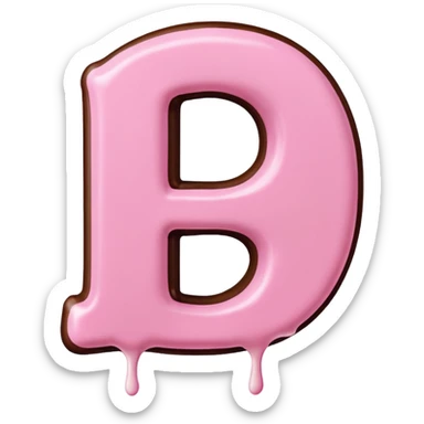 “Single pink bubble letter D, white outline, bottom dipped in chocolate with pink frosting drizzle, kawaii style, glossy, soft shading, clean outline, transparent background, Discord emoji size” sticker