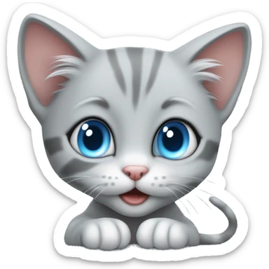 blue eyes grey kitten playing mouse sticker