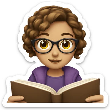 girl with brown hair reading a book sticker
