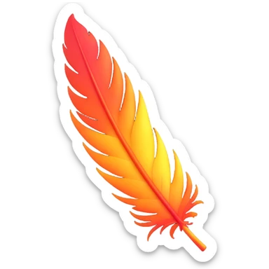 a single phoenix feather, glowing with fiery colors, elegant and mystical sticker