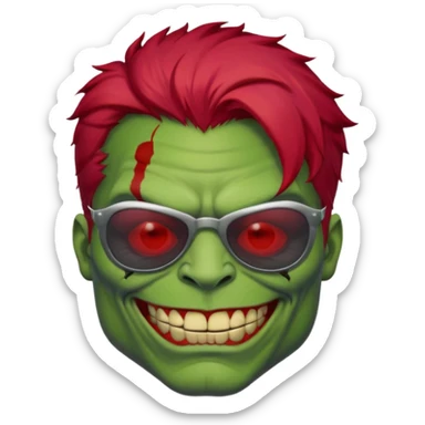 Zombie hulk with sun glasses and red hair and joker nose sticker