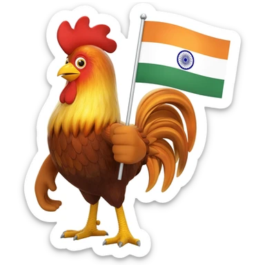 "3D premium,3D rooster HOLDING indian FLAG sticker