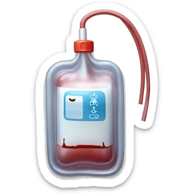 Rectangular transparent plastic iv bag filled with 500ml of blood hanging on an iv pole in an intensive care unit  sticker