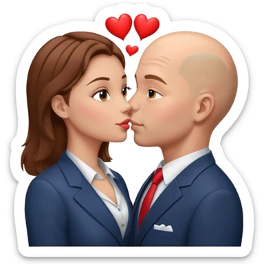 Loving couple kissing, Love, hearts. Woman brown hair, man is bald sticker
