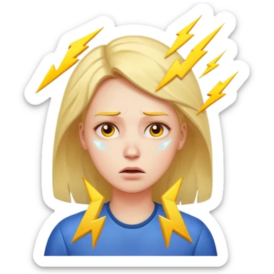 stressed woman with lightning symbol near head, tired face, calm emoji colors, shows stress and cortisol effect on skin sticker