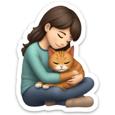 cat cuddles human girl sticker