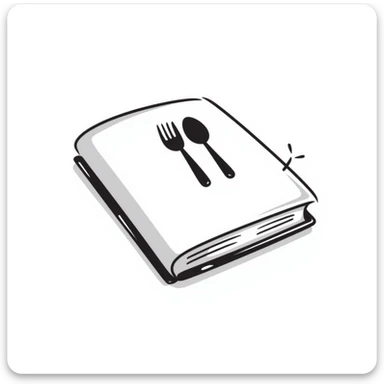 Closed cookbook with a fork and spoon symbol on the cover – collection of recipes sticker