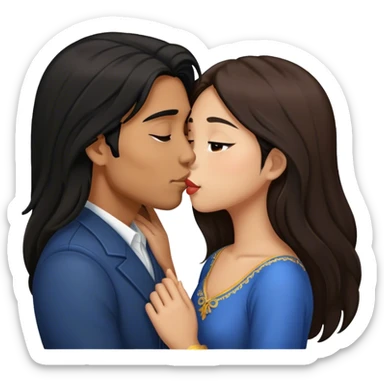 Caramel brown guy with long black hair kissing brown hair Filipina sticker