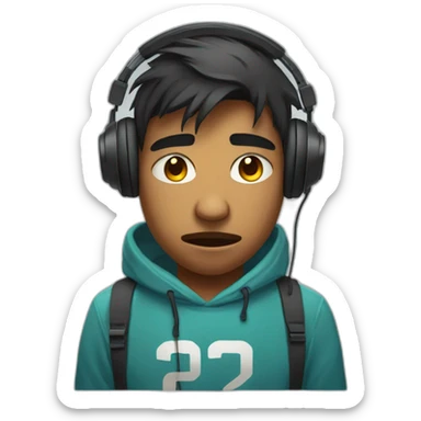 Sad depressed crying frowning Indian teen gamer with gaming headphones sticker