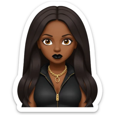 Foxy Brown, Rapper with dark brown long hair, black lip, black outfit sticker
