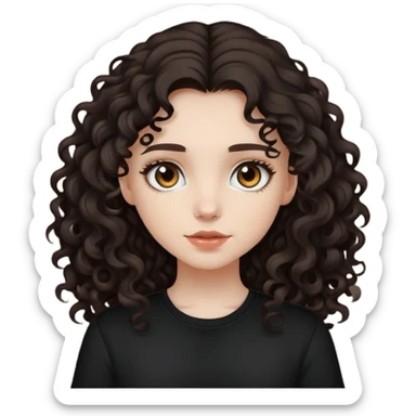 pale girl with dark brown eyes and long curly dark brown hair with Balck shirt  sticker