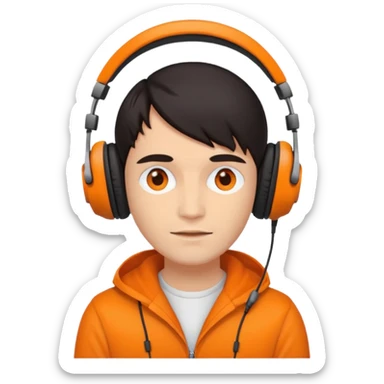 Orange body human head with headphones and hair and antenna. sticker