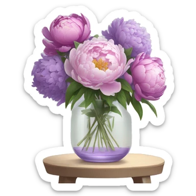 Peonies and lilacs in a clear vase  sticker