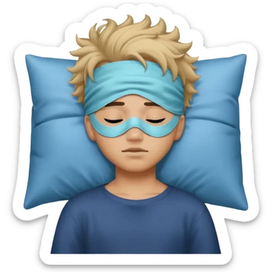 boy with a sleeping mask above head like a band 
 sticker