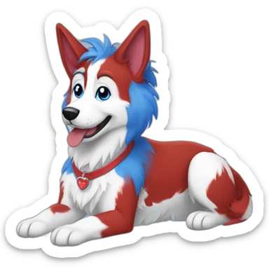 blue red and white dog fursuiter car themed sticker