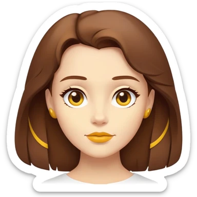 ultra minimal belle face only, tiny icon, extremely simplified, single color brown hair, yellow accent, absolute minimum details sticker