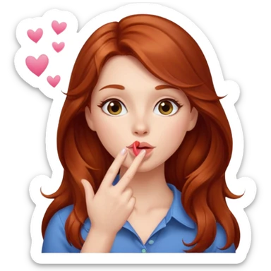 A cute woman, long auburn hair, she's blowing a kiss. sticker