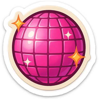 pink disco ball, visually sparkly, iconic, emoji style, concise, no text sticker