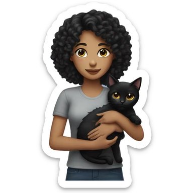 a girl with curly black hair. She has a black cat in her arms sticker