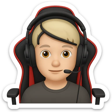 Add a gaming chair behind the streamer with headphones in the style of apple style emojis. Keep the emoji style look and no background. sticker