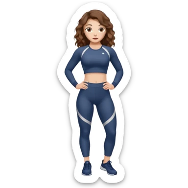 Girl with brown wavy hair, dream body ( small waist, wild hips and big glute) in gym suit  sticker