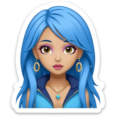 pretty gyaru girl, blue hair, bold makeup, bratz baddie style sticker