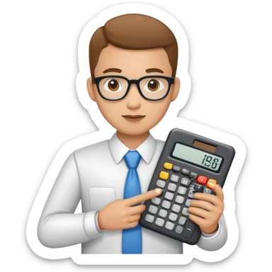 accountant, professional appearance, holding a calculator sticker