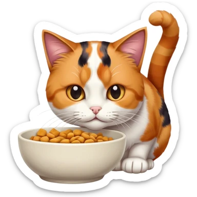 Little cat eating food from bowl, not facing us  sticker