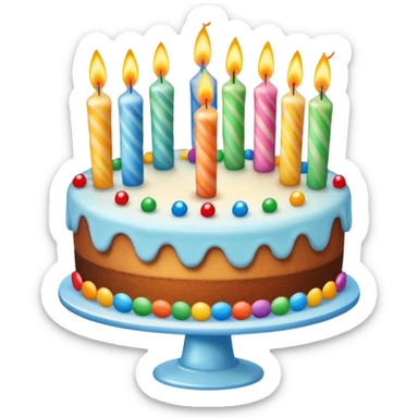 Happy birthday banner above a cake with candles sticker