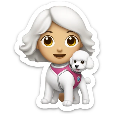 An Asian woman hold a service dog bichon sticker