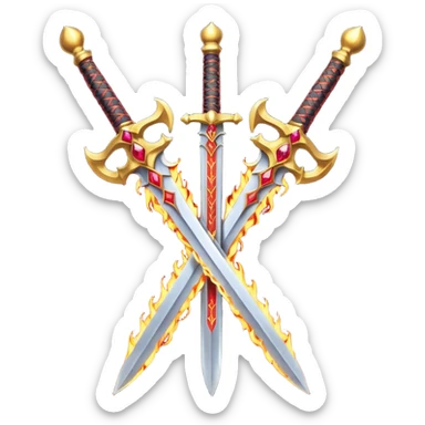 Two powerful on fire golden fiery royal crossed swords sticker