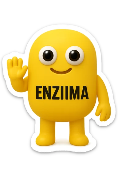 FALLO IDENTICO MA CON LA SCRITTA ENZIMA IN ITALIANO SUL CORPO. emoji con enzima umano con occhi 3d con la scritta "ENZIMA" SUL CORPO IN ITALIANO sticker