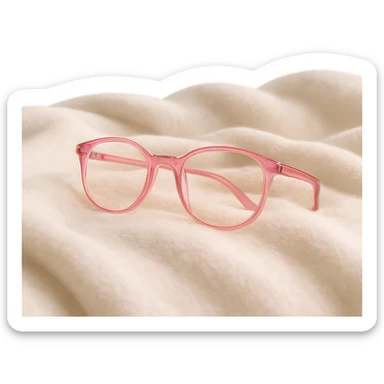 pink reading glasses on a soft blanket, peaceful sticker