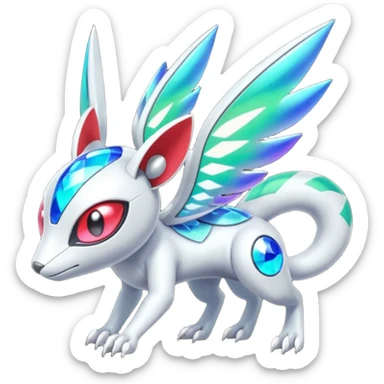 Shiny Colorful Futuristic Cyber-Vernid-Trico-Meloetta-Latias-Koraidon-Peppercat-Protogen-Pokémon-Digimon-Fakémon-fusion-hybrid-creature sticker