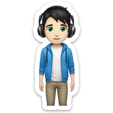 black hair blue eyes and headphones boy sticker