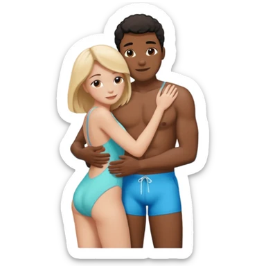 black Man and white woman hug love on beach sticker