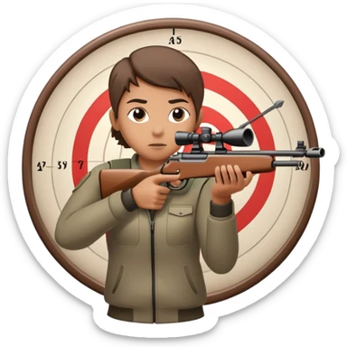 A focused shooter aiming a rifle at a target, standing in a shooting range with perfect posture. The target is in clear view, and the atmosphere is intense and precise, emphasizing concentration, accuracy, and discipline in the sport of shooting. sticker