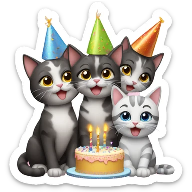 four cats celebrating birthdays sticker