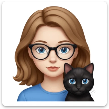 Girl with light brown wavy hair, pale skin, blue eyes, and black cat eye glasses  sticker