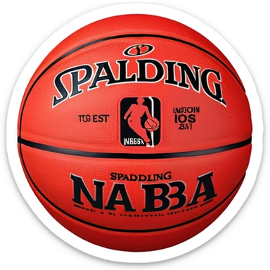 Minimalist red and black Spalding basketball with NBA logo, red with black lines, iOS emoji style sticker