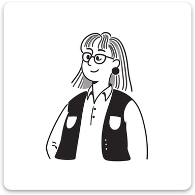 Hand-drawn plus size blonde person wearing glasses and a button-up vest sticker