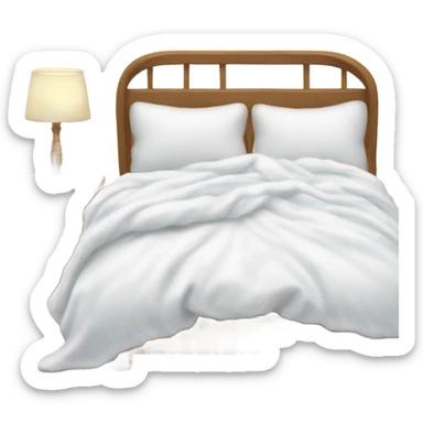 cozy bed with white fluffy blankets  sticker