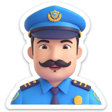 security guard head, with mustache, friendly expression, cap, uniform details sticker